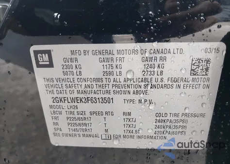 2015 GMC Terrain Sle-2 из США, поврежденный, VIN 2GKFLWEK3F6313501